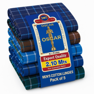 Men’s 100% Pure Cotton Multicolor Lungies – Pack of 5 | Stitched & Ready to Wear | 2.10 Meter | Soft & Breathable Checked Lungis | Daily Home Wear