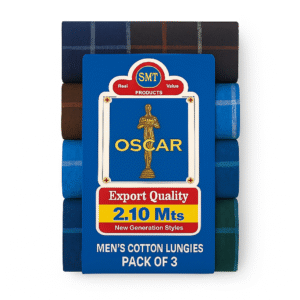 Men’s 100% Pure Cotton Multicolor Lungies – Pack of 3 | Stitched & Ready to Wear | 2.10 Meter | Soft & Breathable Checked Lungis | Daily Home Wear