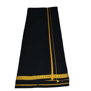 Men’s Cotton Blend Black Dhoti and Towel Set – Solid Pattern, Overlocked Edges, Size 1.23 x 1.87 M
