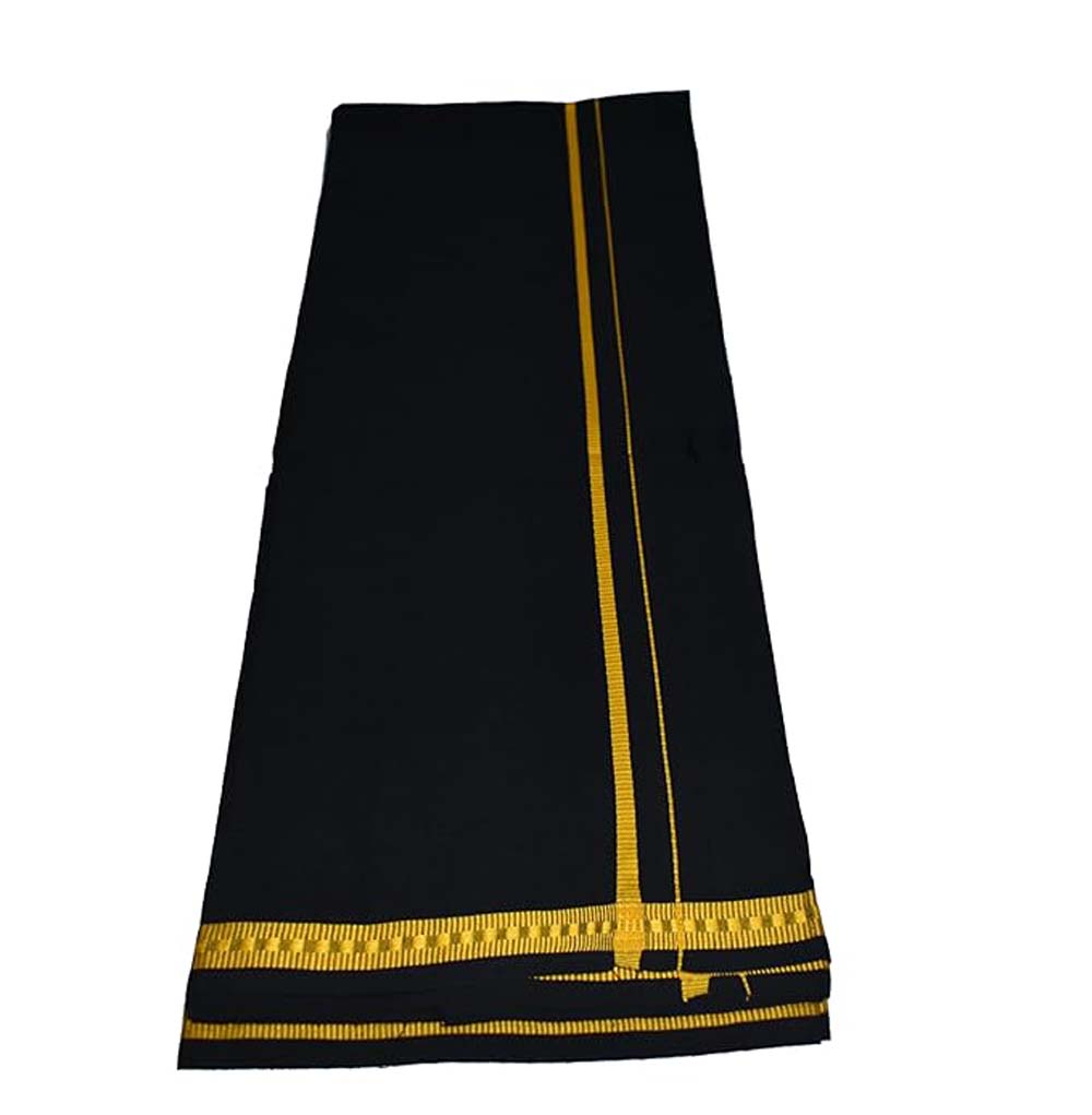 Men’s Cotton Blend Black Dhoti and Towel Set – Solid Pattern, Overlocked Edges, Size 1.23 x 1.87 M - Image 2