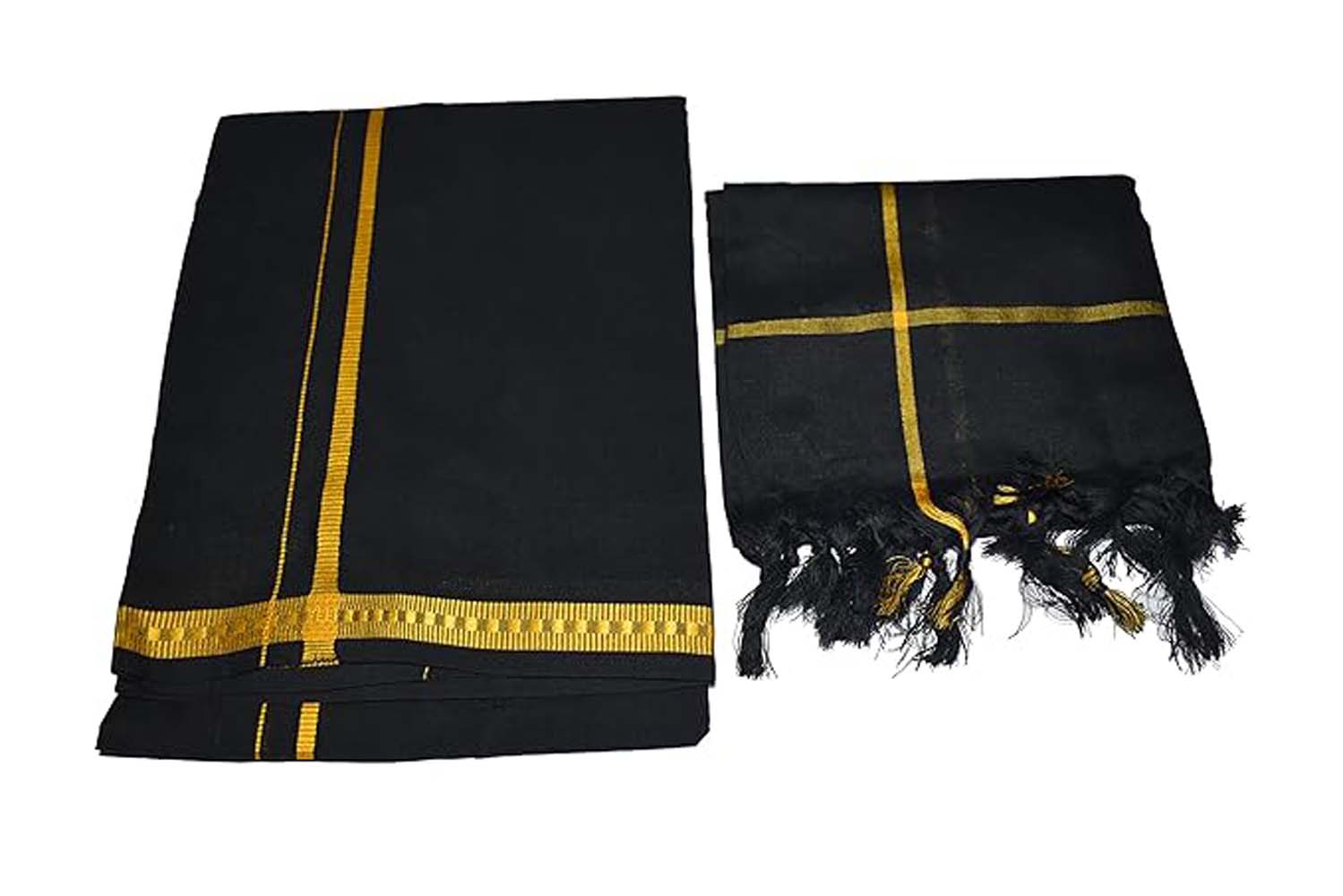 Men’s Cotton Blend Black Dhoti and Towel Set – Solid Pattern, Overlocked Edges, Size 1.23 x 1.87 M - Image 3